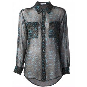 Equipment Leopard Animal Print Sheer Silk Shirt XS